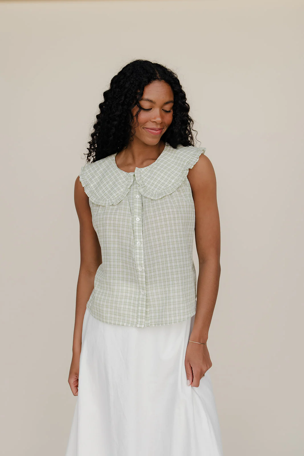 Gingham Charm Collared Tank - Image 4