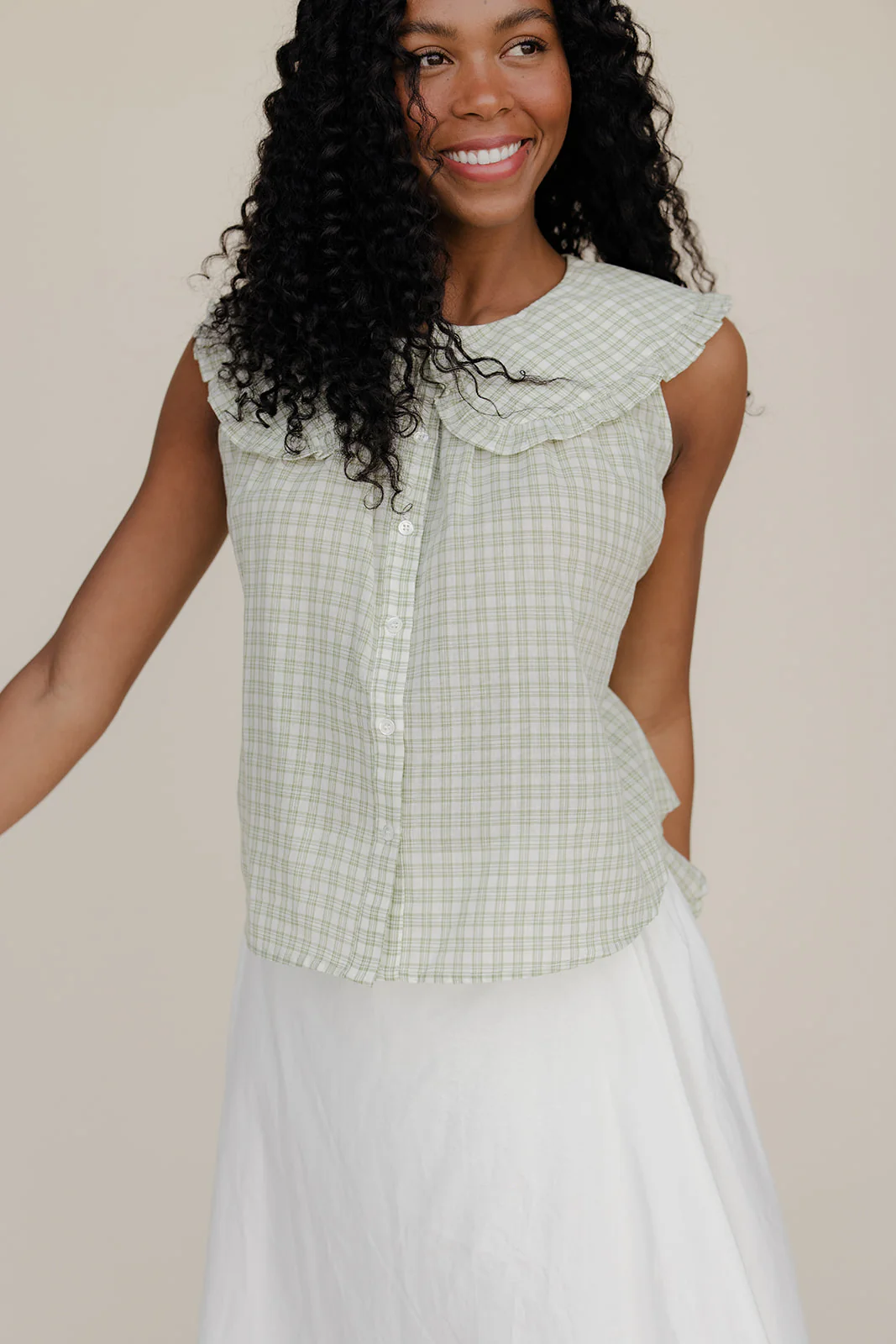 Gingham Charm Collared Tank - Image 7