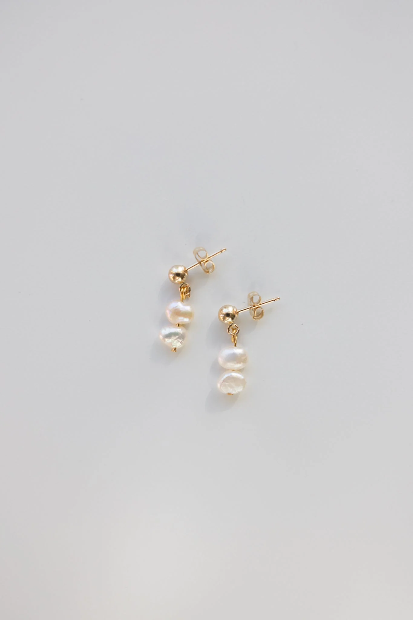 Gold + Silver Stud with Double Pearl Pendant - Image 2
