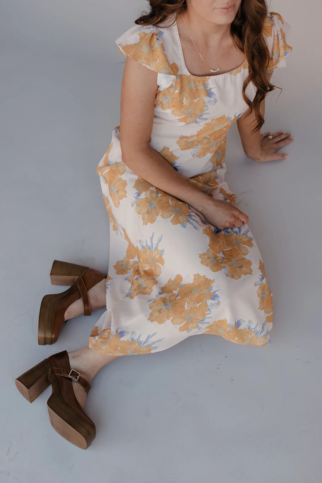 Golden Petal Flutter Sleeve Dress - Image 3