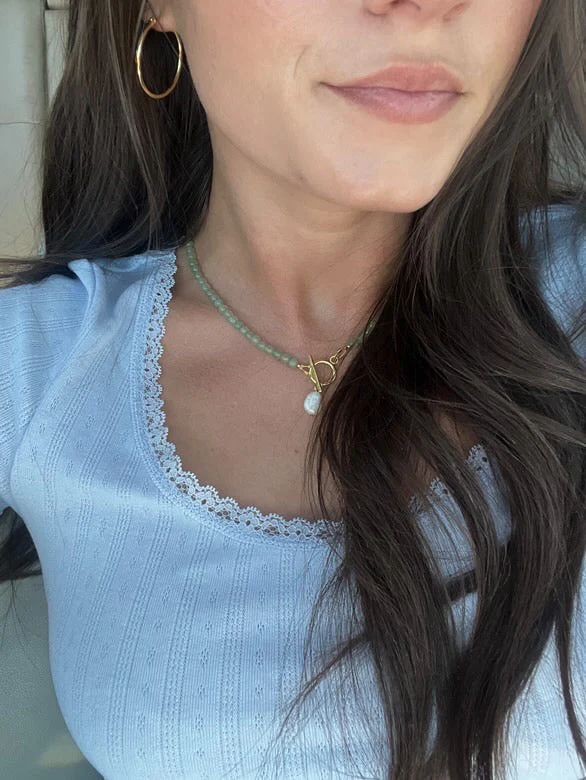 Green Aventurine Necklace + Pearl Pendant - Image 2