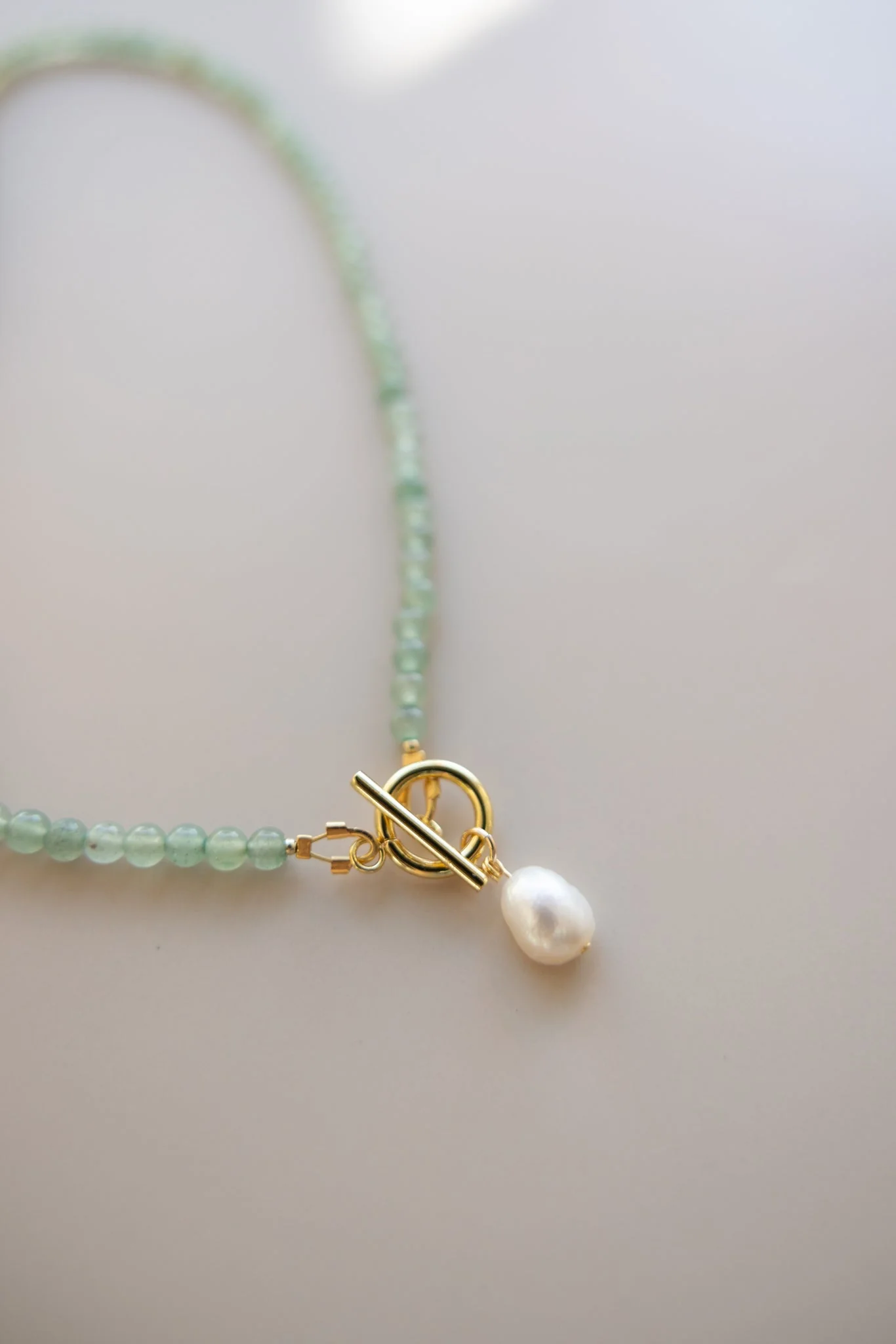 Green Aventurine Necklace + Pearl Pendant - Image 3