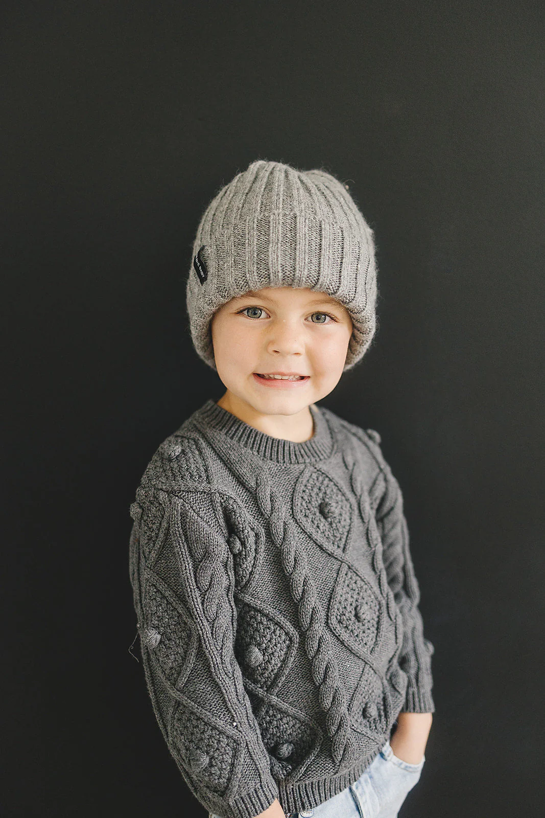 Grey Chunky Knit Beanie - Image 2