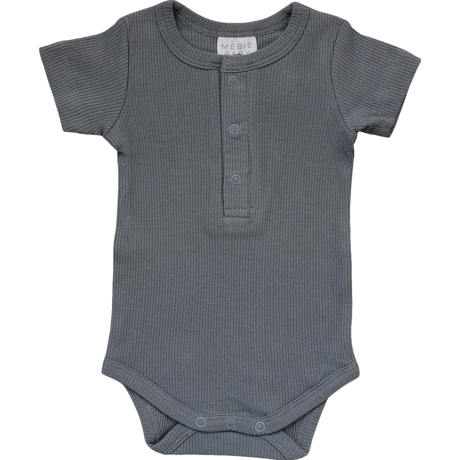 Grey Organic Cotton Ribbed Snap Bodysuit - Image 3