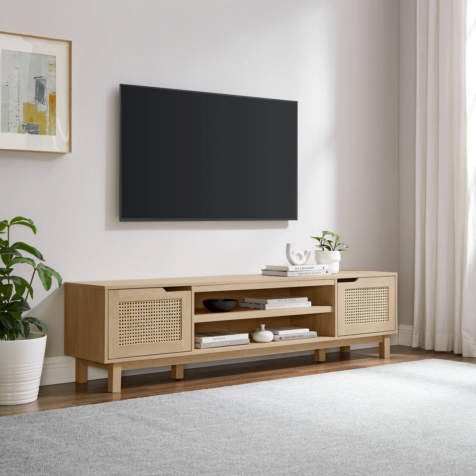 Hamkke Boho 2-Door Faux Rattan TV Stand - Image 13