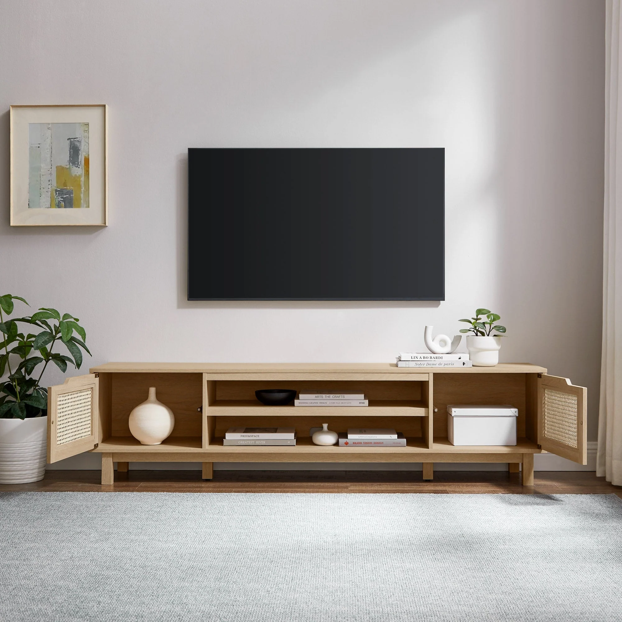 Hamkke Boho 2-Door Faux Rattan TV Stand - Image 2
