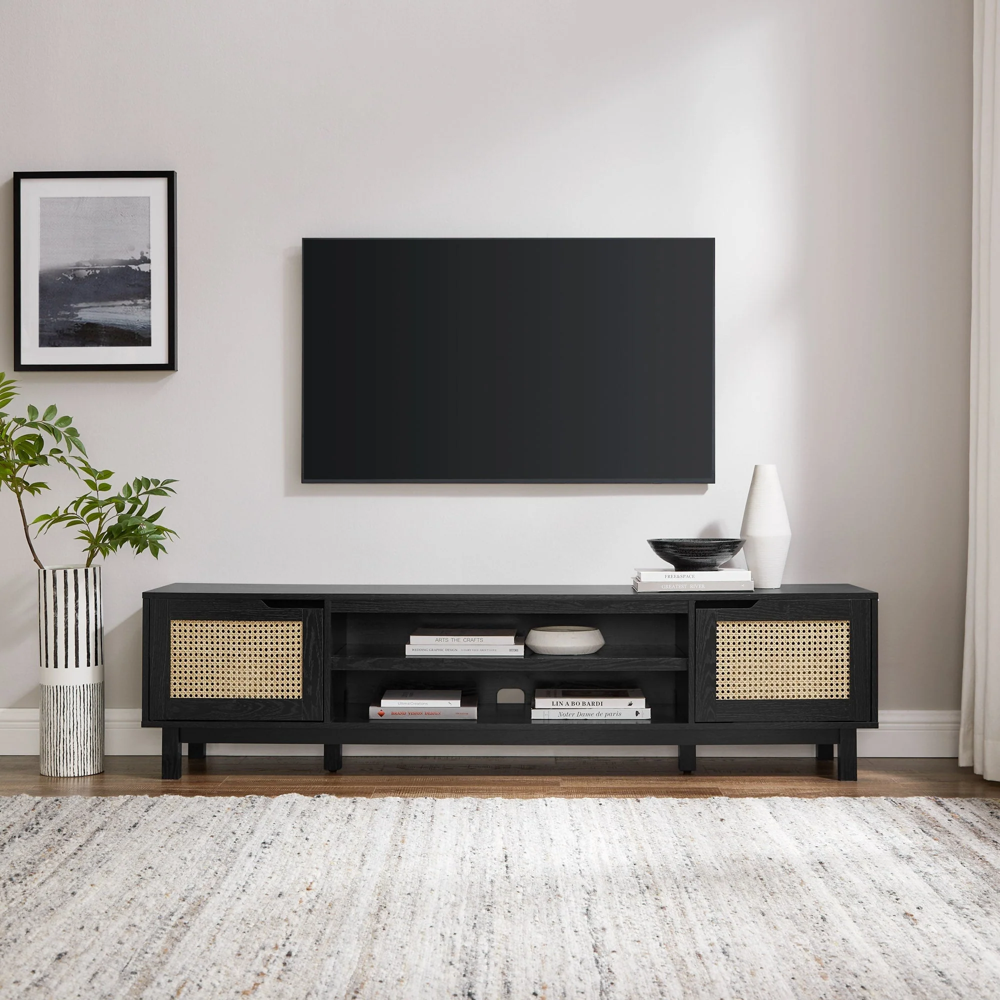 Hamkke Boho 2-Door Faux Rattan TV Stand - Image 8