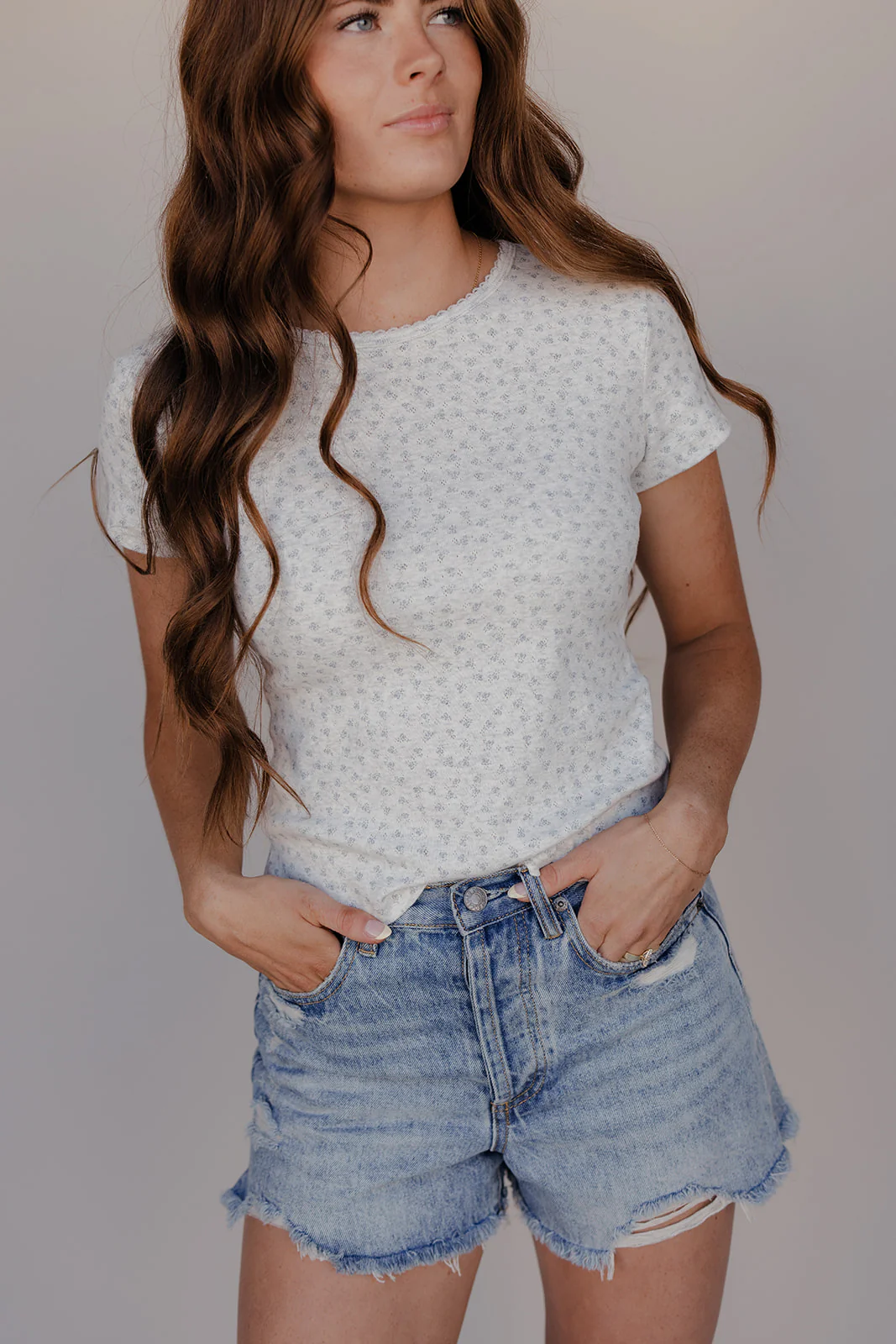 Heather Bloom Pointelle Short Sleeve Tee
