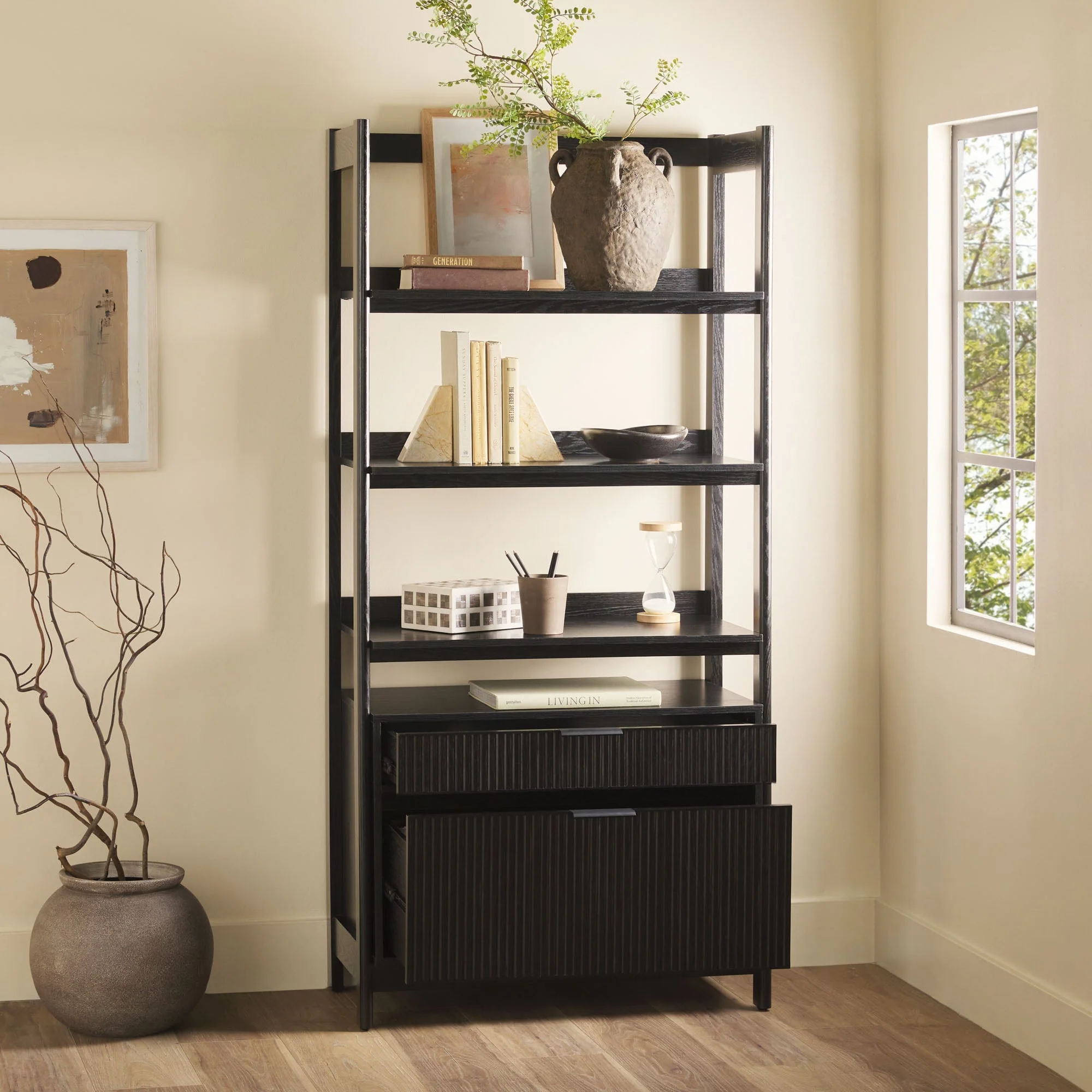 Holmes Modern Scandinavian Reeded Wide Bookshelf - Image 12