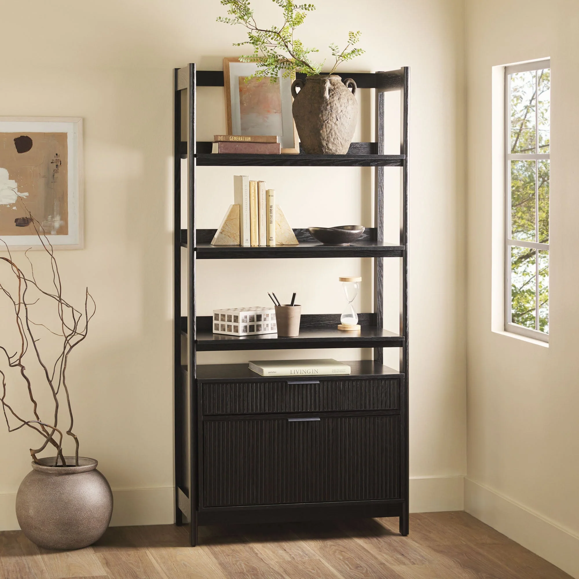 Holmes Modern Scandinavian Reeded Wide Bookshelf - Image 9