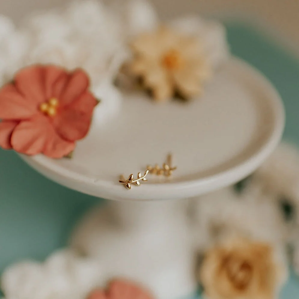 Laurel Gold Leaf Studs - Image 3