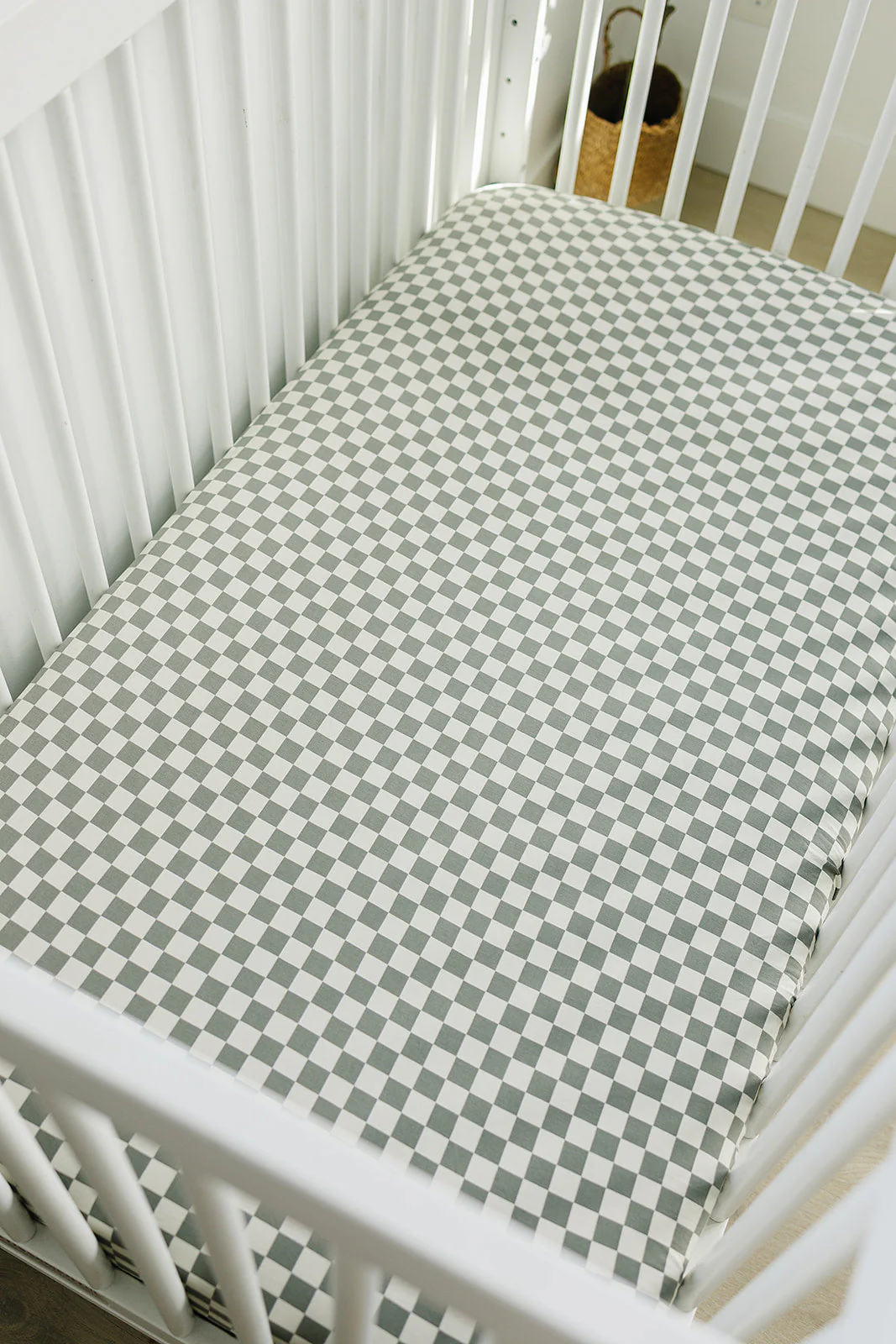 Light Green Checkered Bamboo Stretch Crib Sheet - Image 2