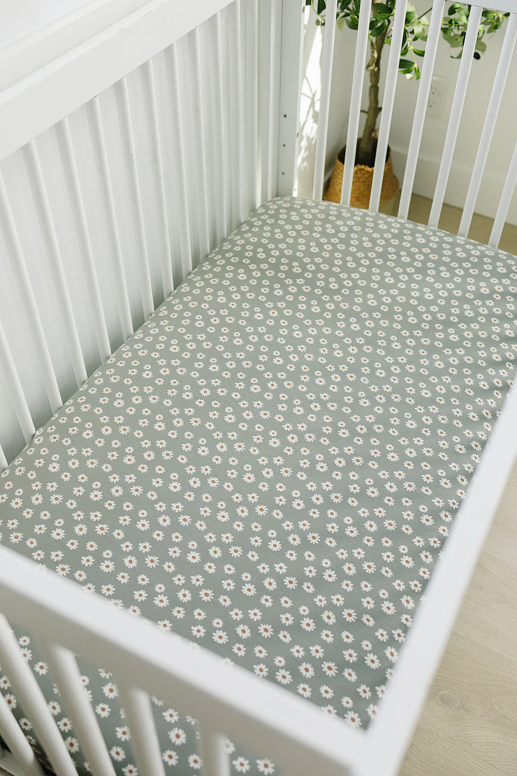 Light Green Daisy Bamboo Stretch Crib Sheet - Image 2