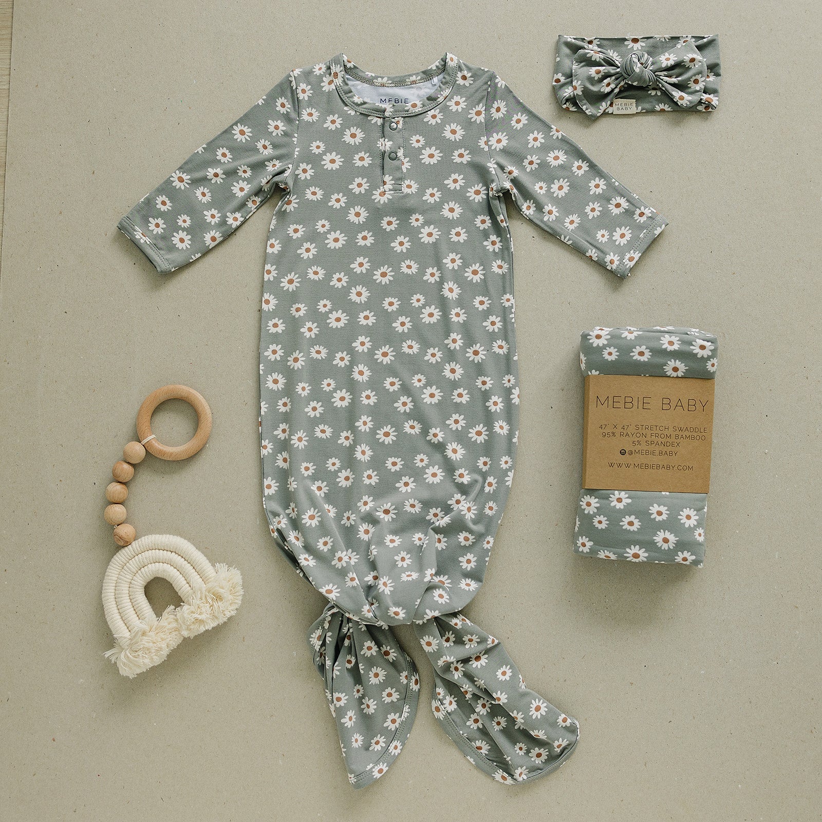 Light Green Daisy Bamboo Stretch Swaddle - Image 3