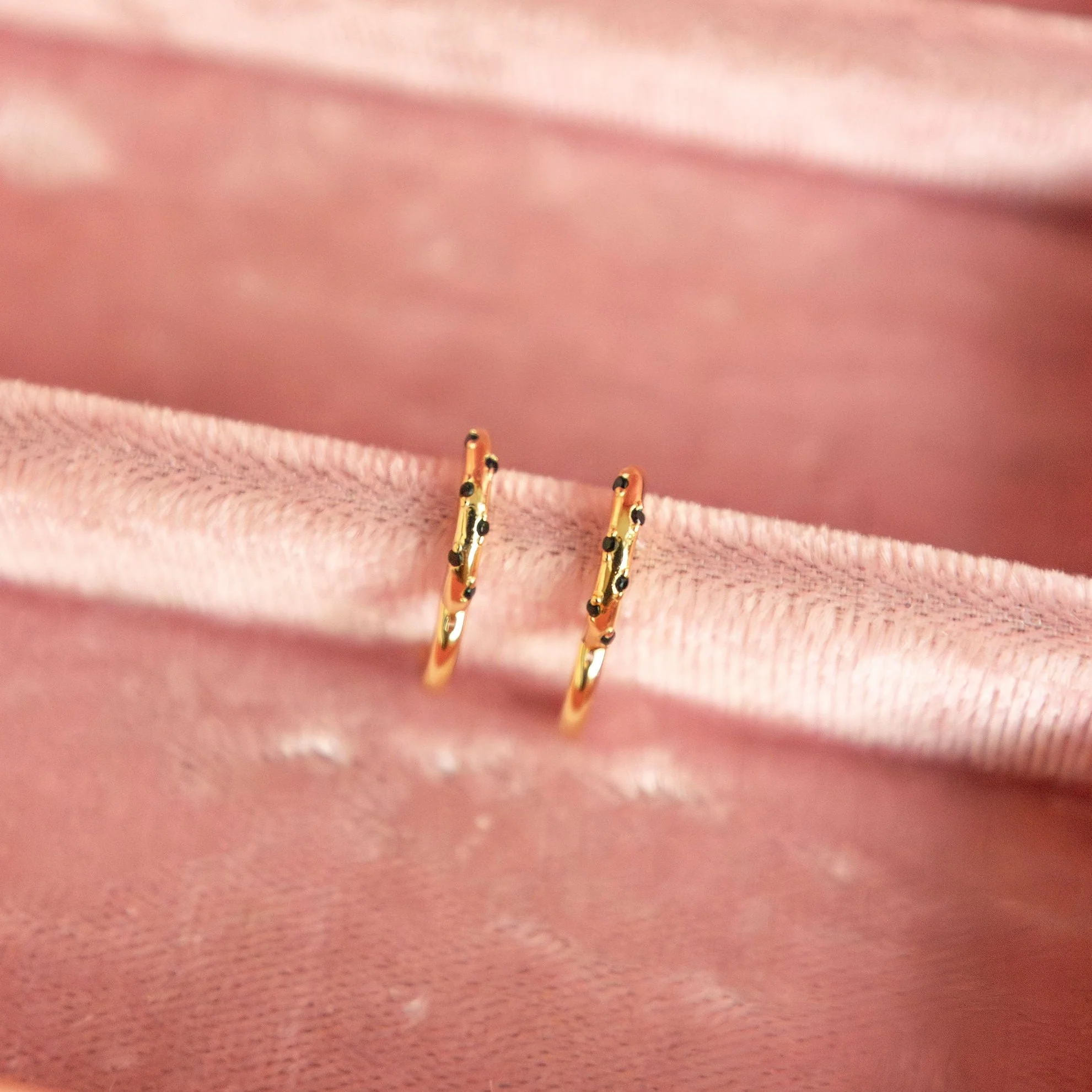 Lottie Black Onyx & Gold Polka Dot Hoops - Image 2