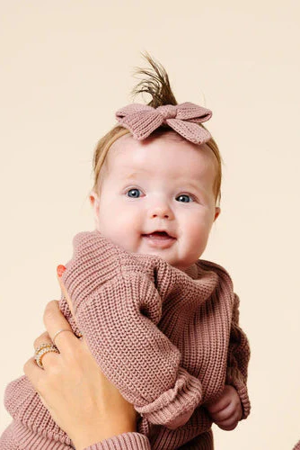 Mauve Chunky Knit Sweater Bow Headband - Image 2