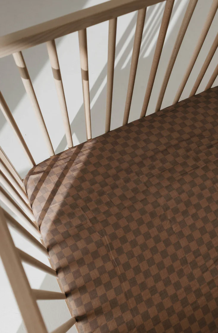 Muslin Crib Sheet | Faded Brown Checkerboard - Image 5