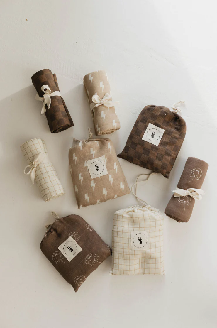 Muslin Crib Sheet | Faded Brown Checkerboard - Image 6