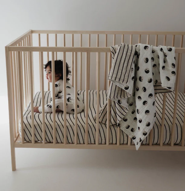 Muslin Crib Sheet | Grey & Black Stripe - Image 4