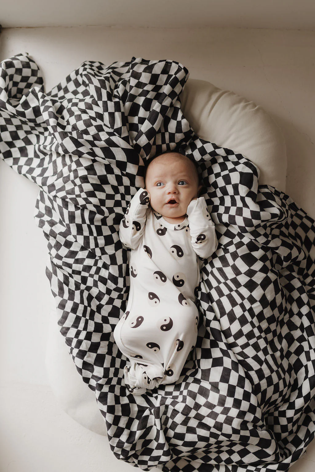 Muslin Swaddle | Black & White Wavy Checkerboard - Image 4