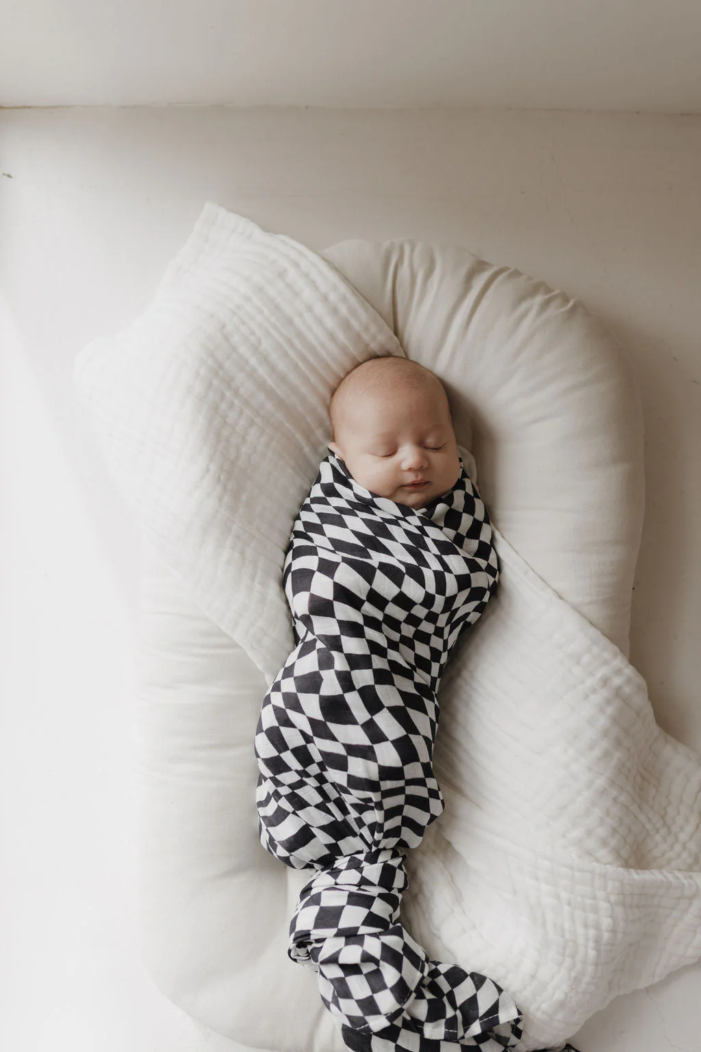 Muslin Swaddle | Black & White Wavy Checkerboard - Image 5