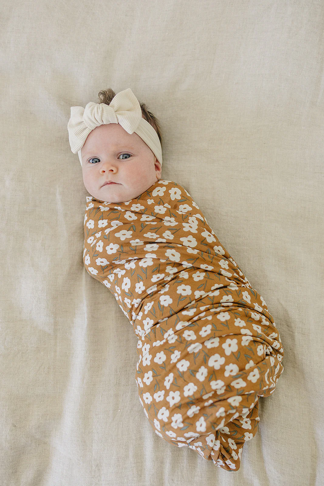 Mustard Floral Bamboo Stretch Swaddle - Image 2