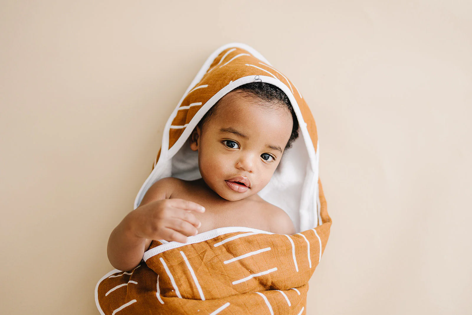 Mustard Mudcloth Muslin Hooded Towel - Image 2
