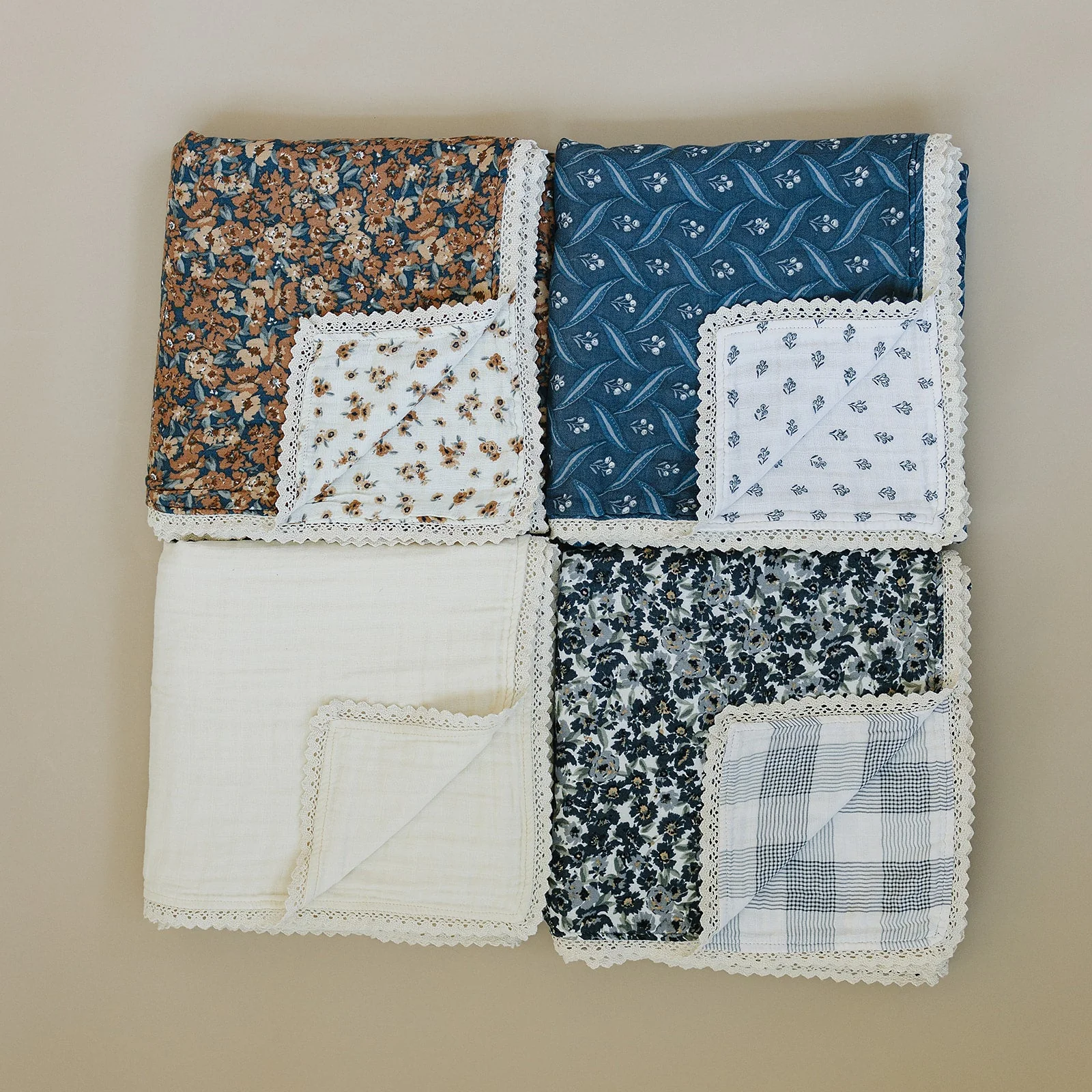 Navy Berry + Cream Berry Lace Muslin Quilt - Image 7