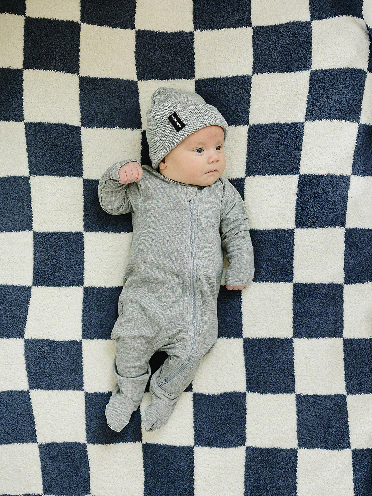 Navy Checkered Plush Blanket - Image 2