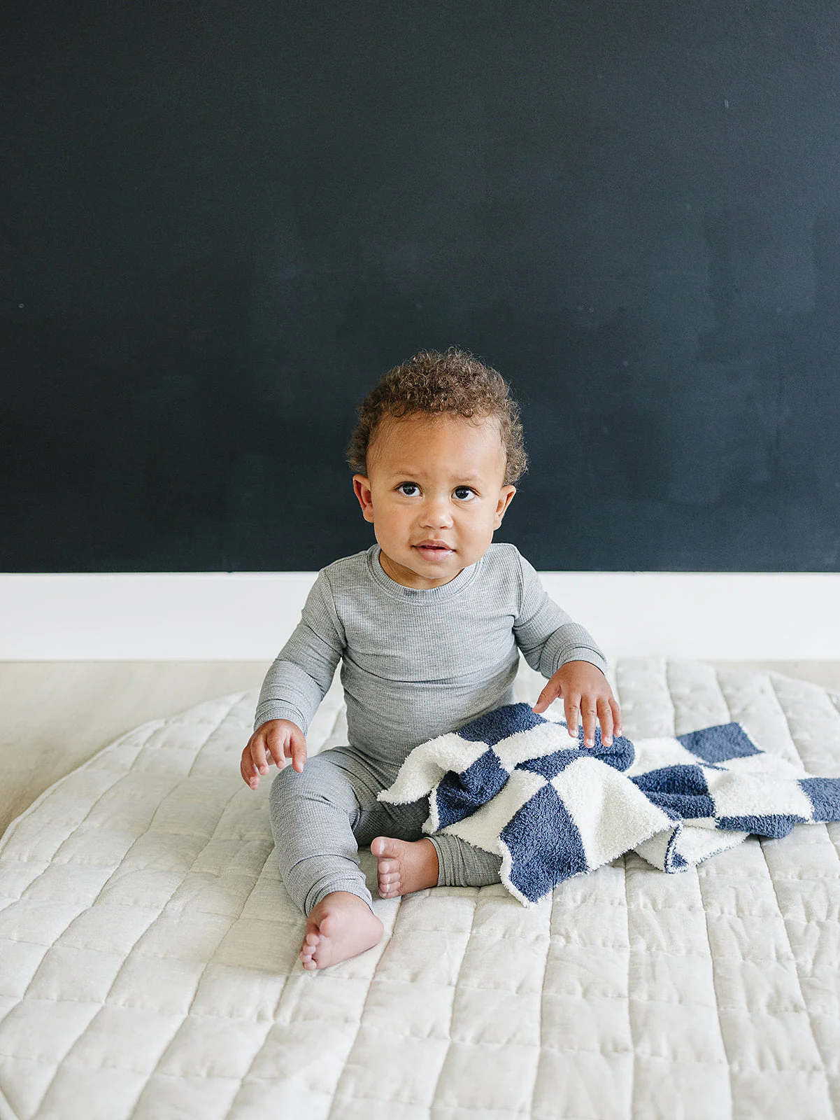 Navy Checkered Plush Blanket - Image 4