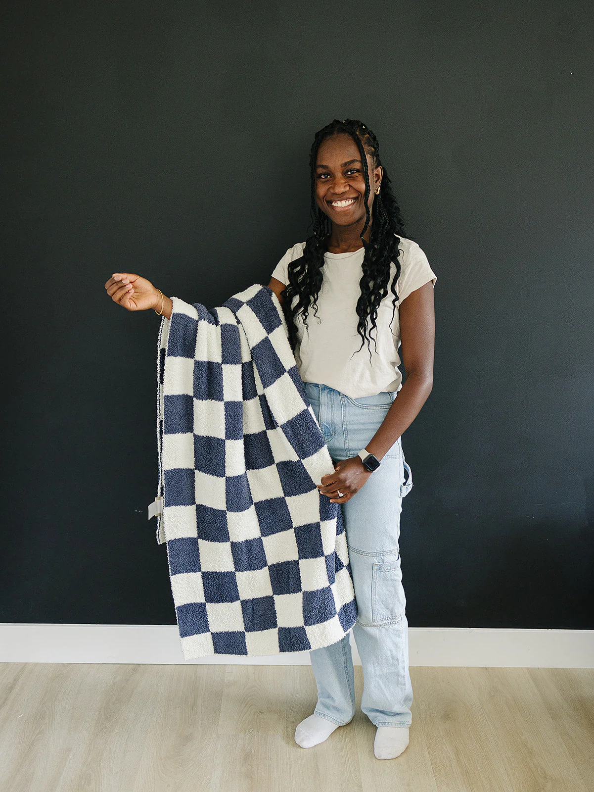 Navy Checkered Plush Blanket - Image 5