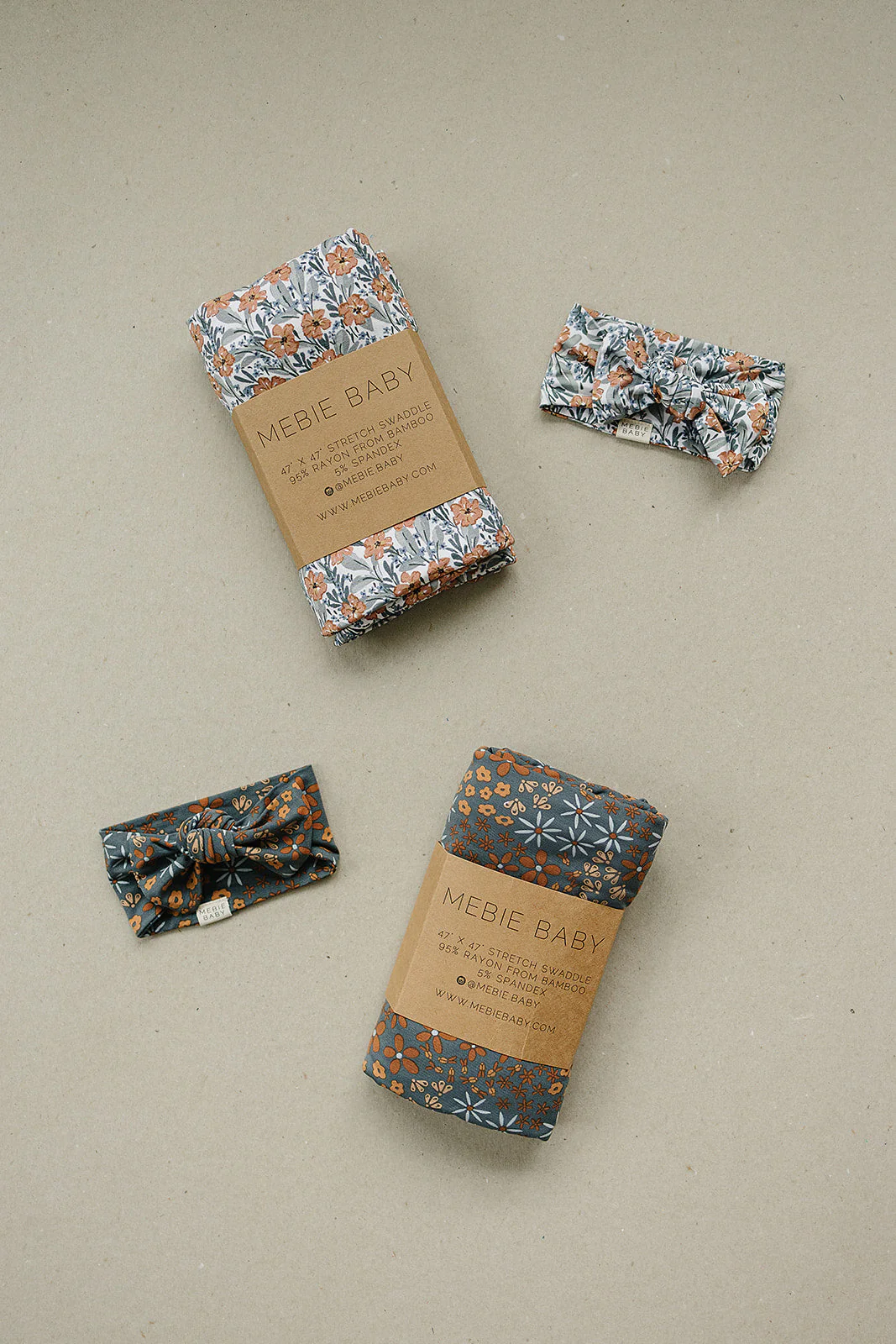 Navy Floral Bamboo Stretch Swaddle - Image 3