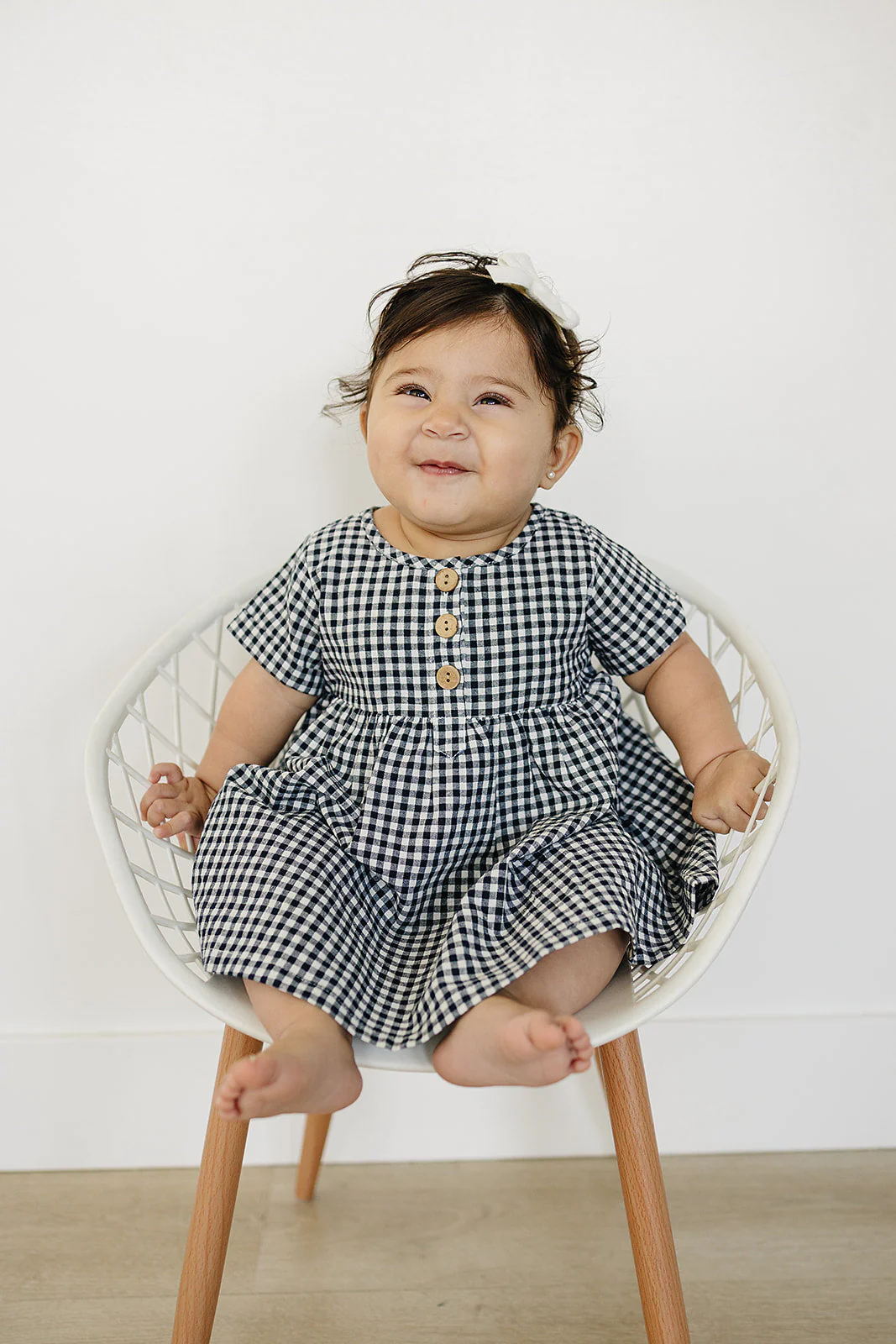 Navy Gingham Linen Cotton Dress - Image 3
