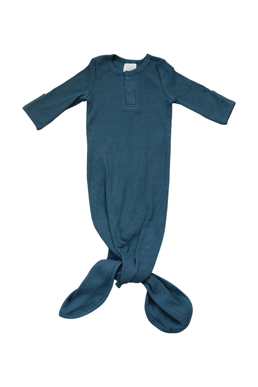 Navy Organic Cotton Ribbed Knot Gown - Image 2