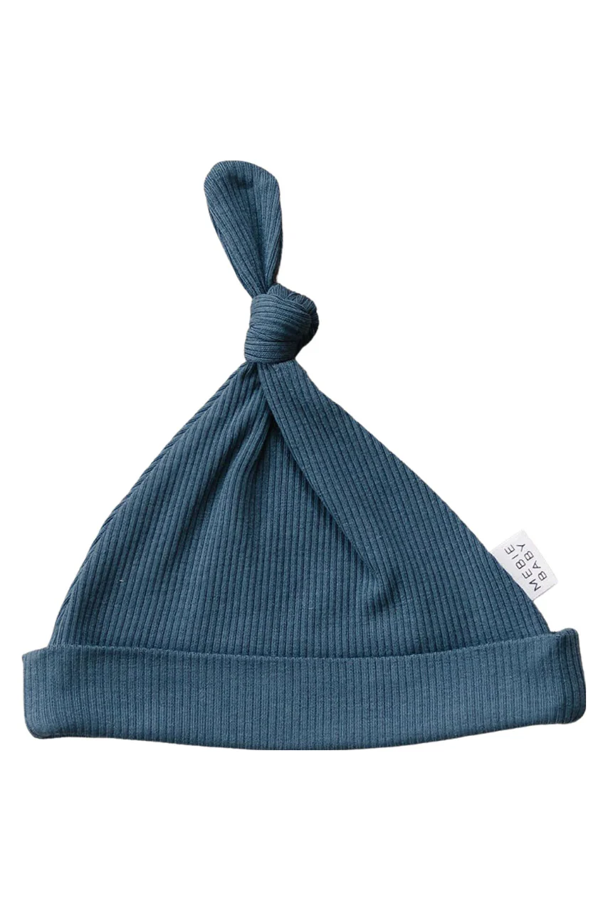 Navy Organic Ribbed Newborn Knot Hat - Image 2
