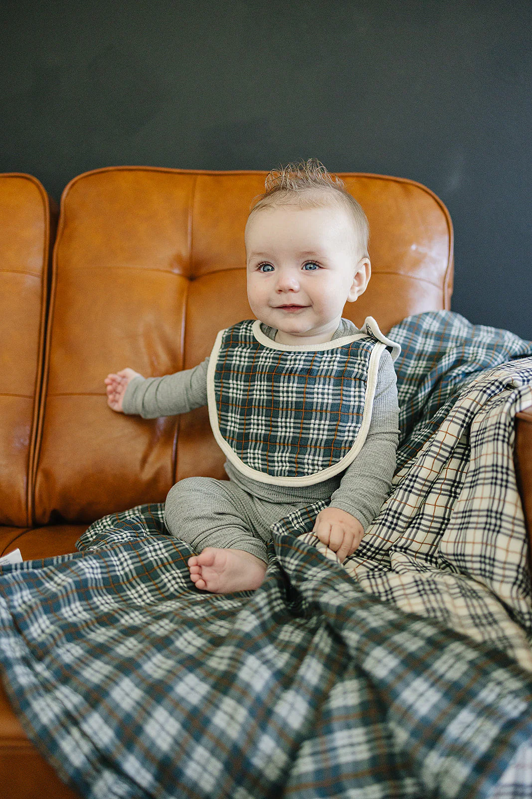 Navy Plaid Classic Muslin Bib - Image 2
