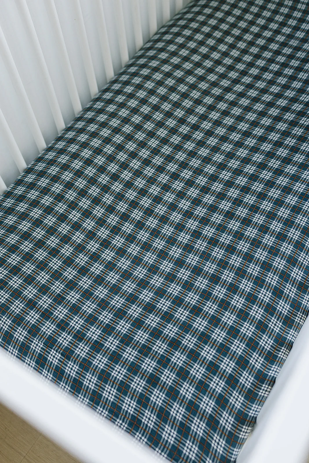Navy Plaid Muslin Crib Sheet - Image 3