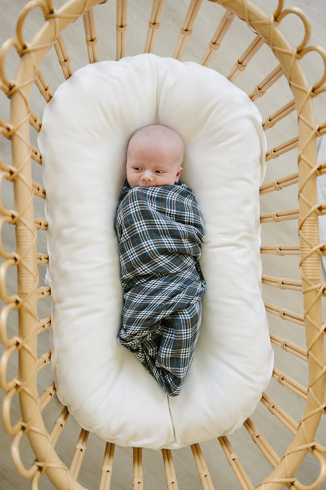 Navy Plaid Muslin Swaddle Blanket - Image 2