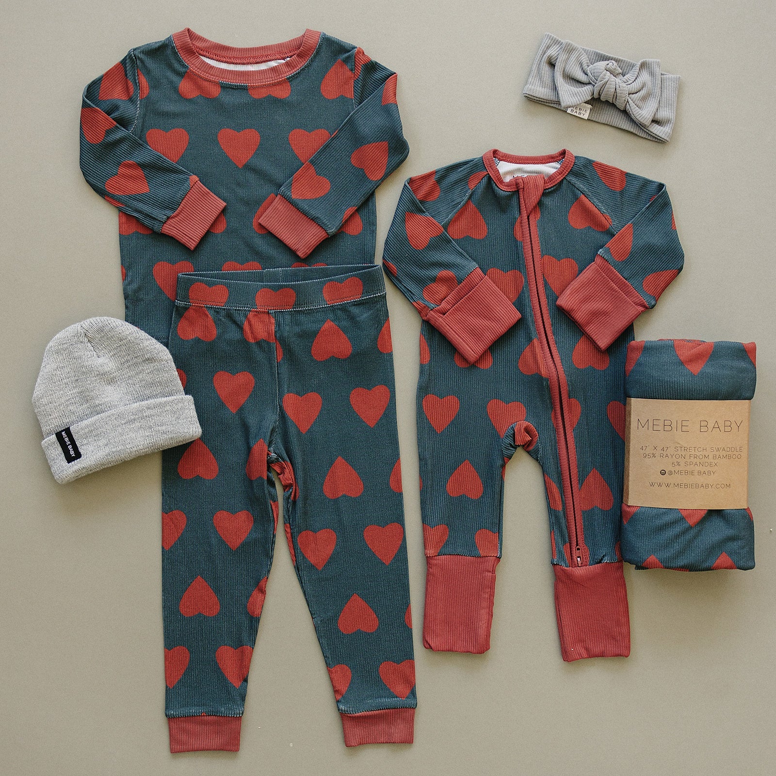 Navy + Red Hearts Ribbed Bamboo Cozy Set - Image 2