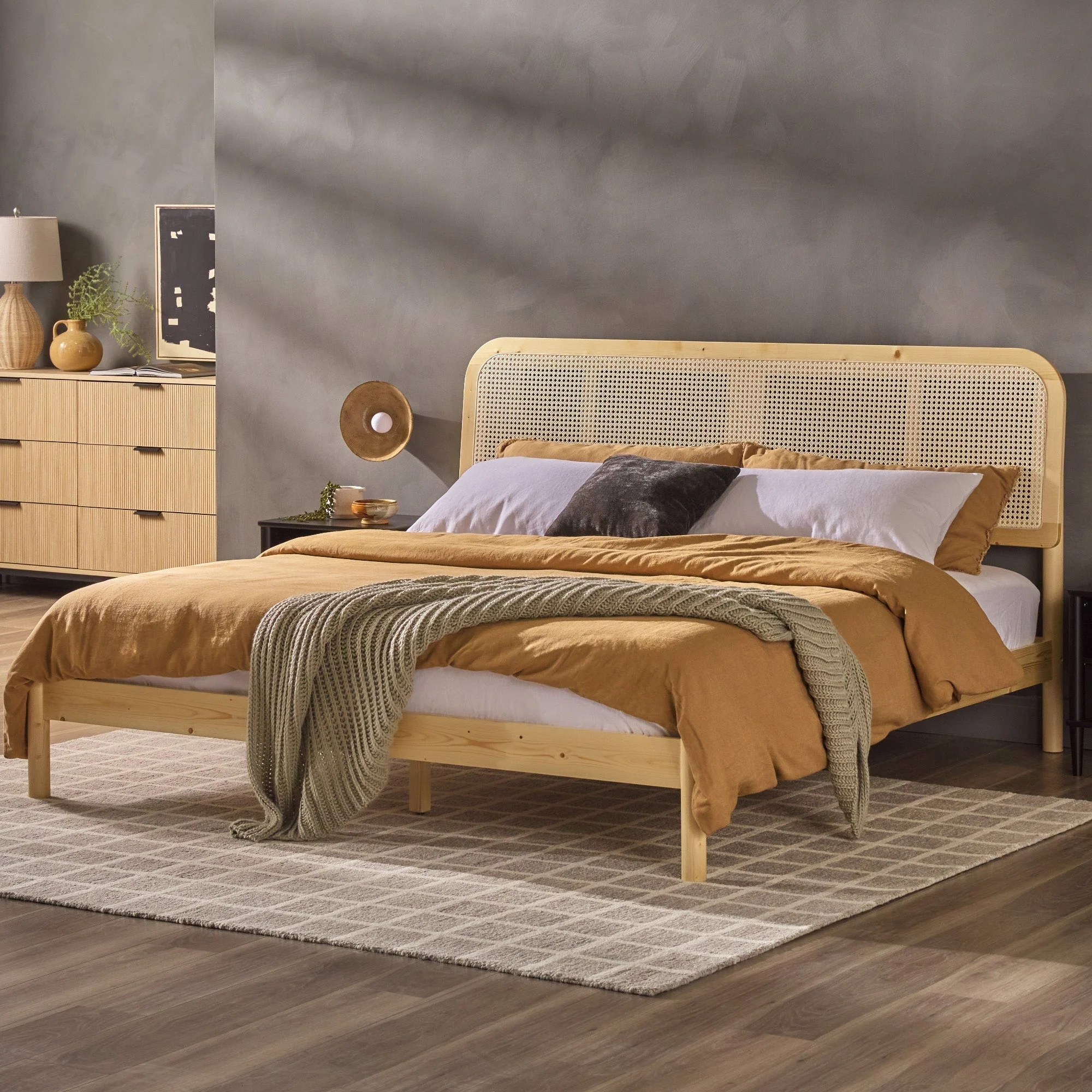Neru Boho Curved Rattan-Headboard Bed Collection (Queen or King) - Image 24