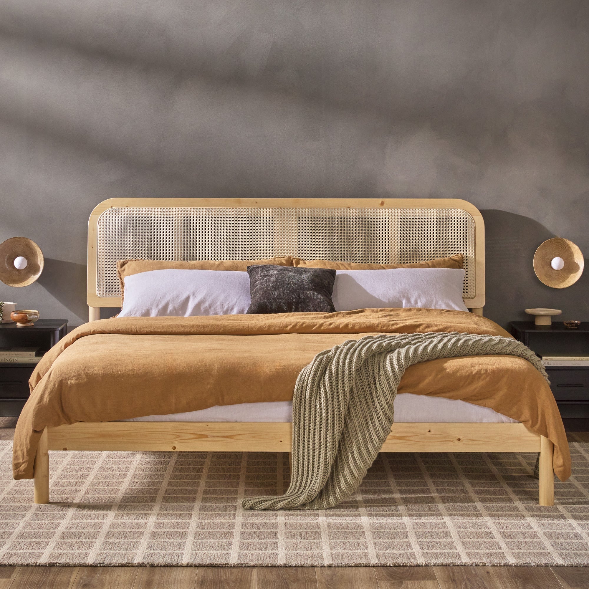 Neru Boho Curved Rattan-Headboard Bed Collection (Queen or King) - Image 25