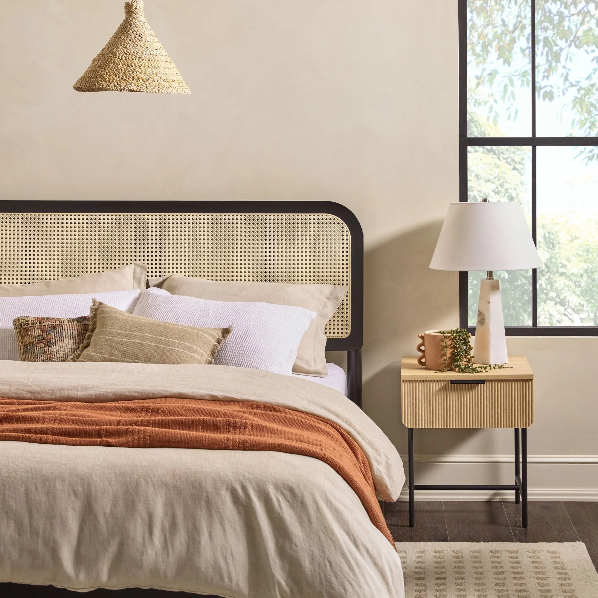 Neru Boho Curved Rattan-Headboard Bed Collection (Queen or King) - Image 6