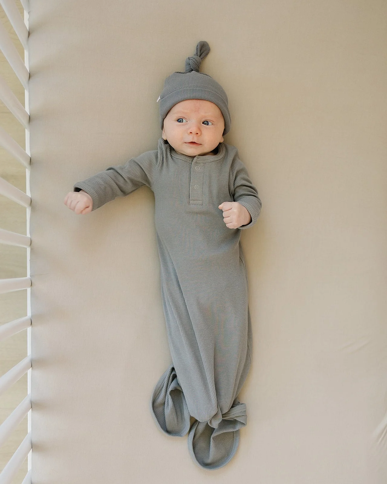 Oatmeal Bamboo Stretch Crib Sheet - Image 6