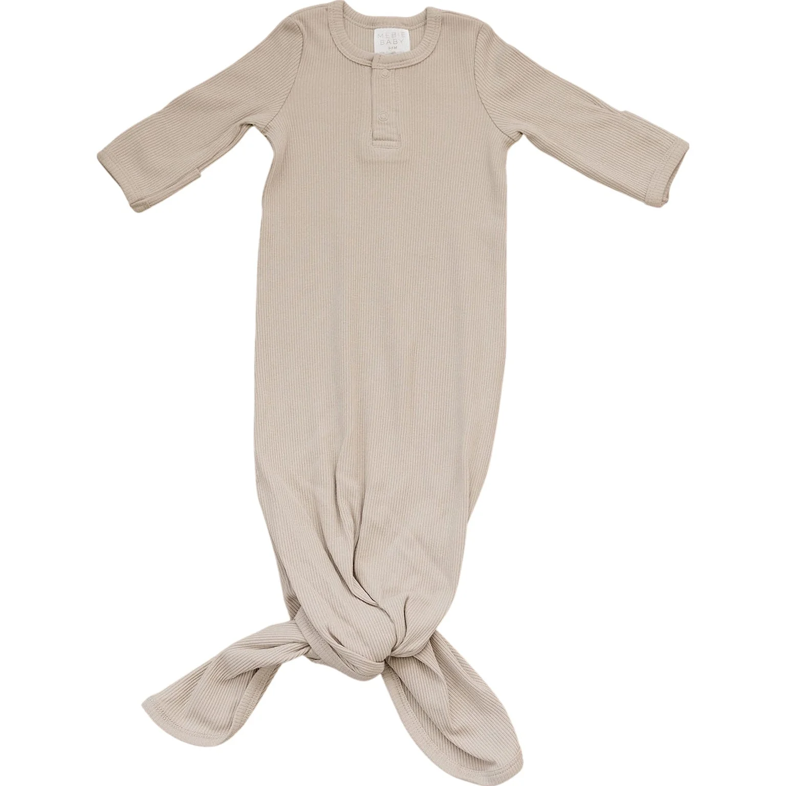 Oatmeal Organic Cotton Ribbed Knot Gown - Image 3
