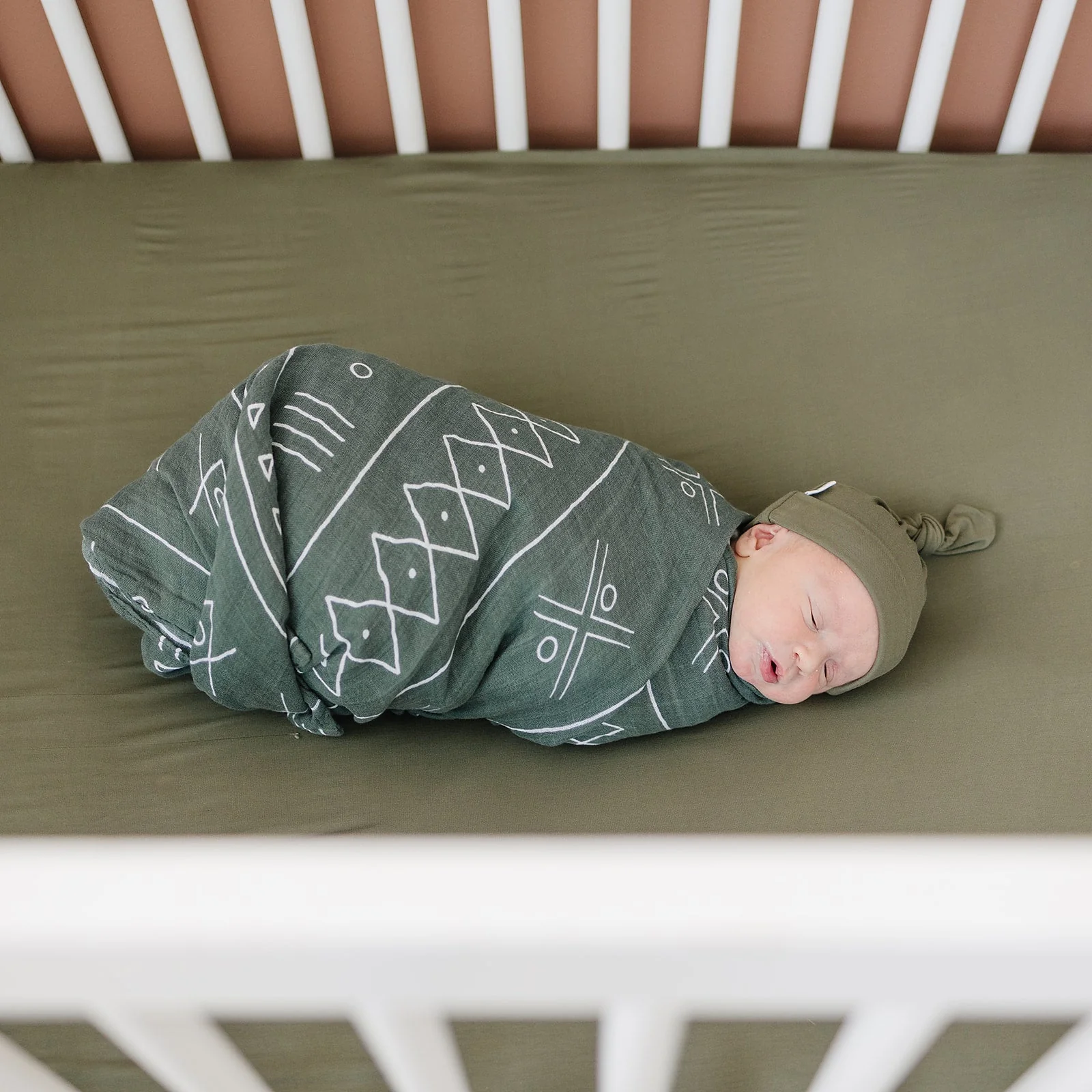 Olive Bamboo Stretch Crib Sheet - Image 6
