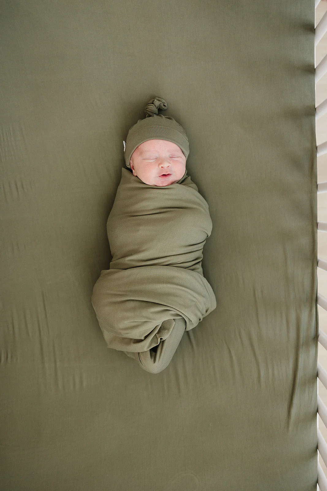 Olive Bamboo Stretch Crib Sheet - Image 7