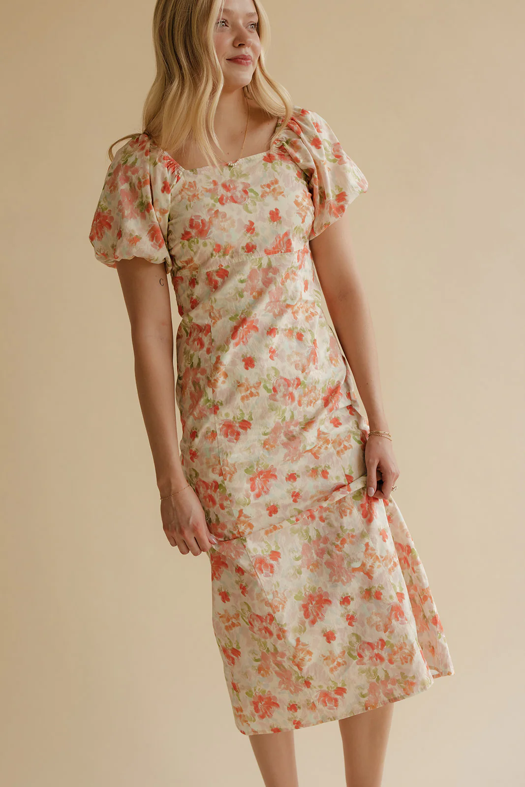 Peach Bloom Puff Sleeve Midi - Image 2
