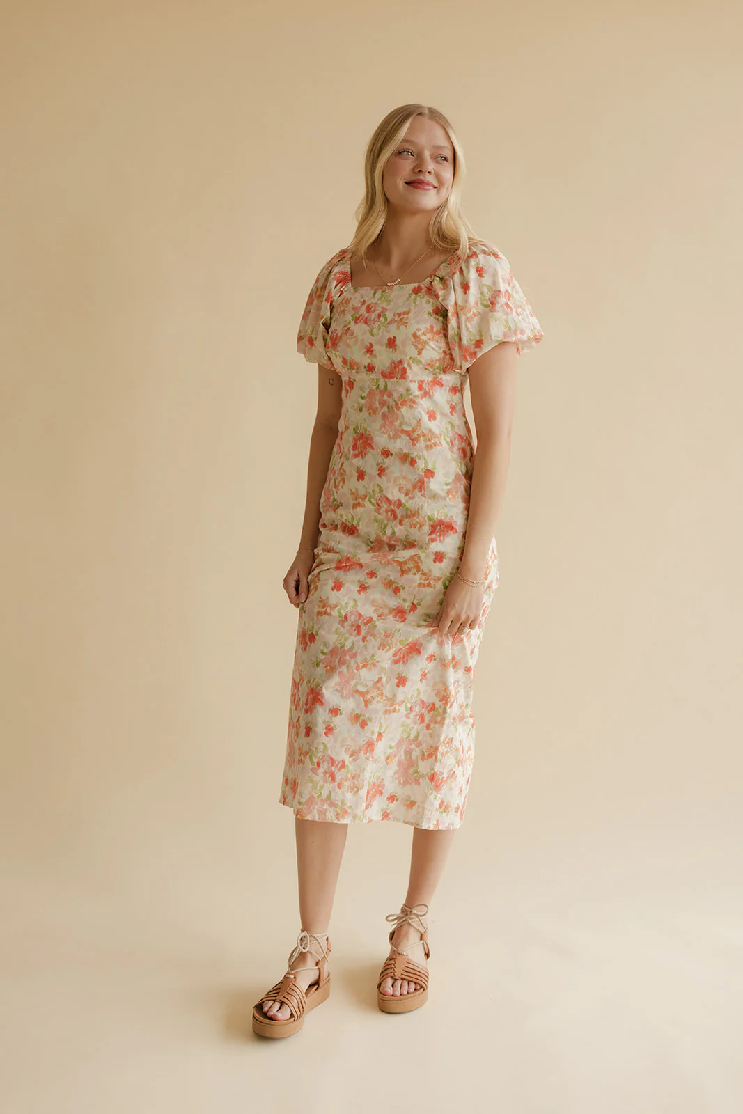 Peach Bloom Puff Sleeve Midi - Image 3
