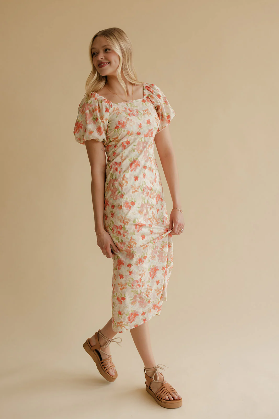 Peach Bloom Puff Sleeve Midi - Image 5