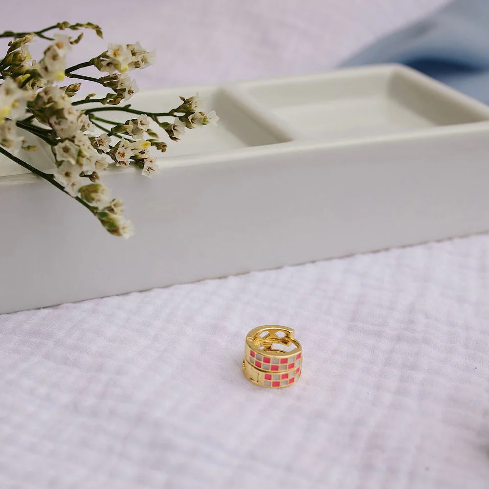 Pink & White Checkered Hoops - Image 3